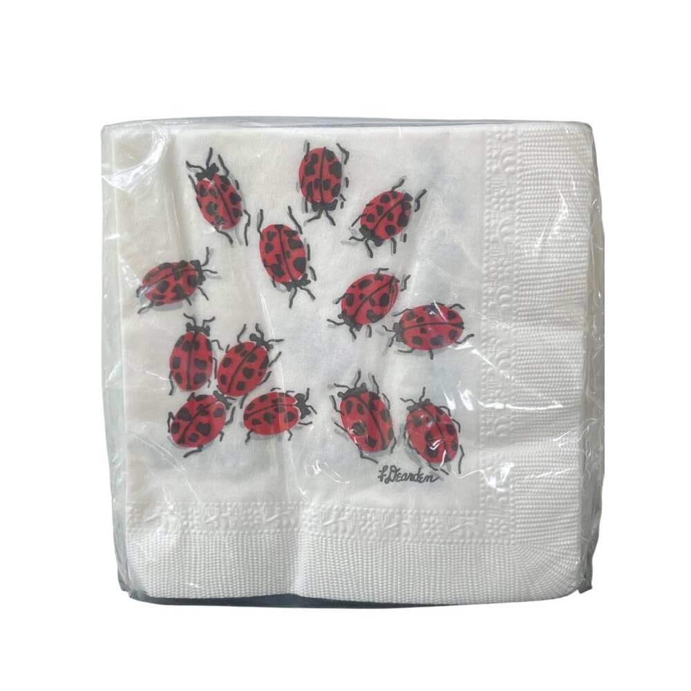 Vintage 20 Contempo Ladybug Paper Napkins Dearden Red White Estate 9.5" New NOS